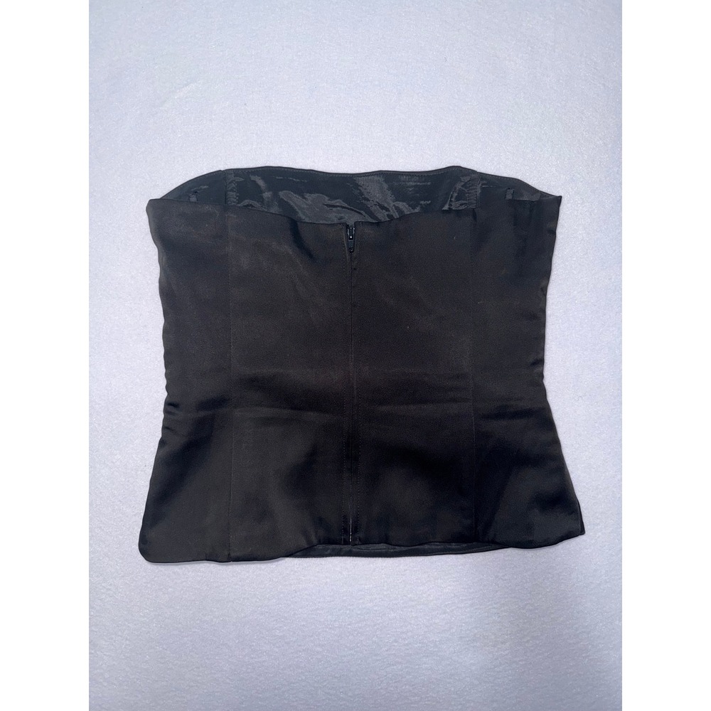BCBGMAXAZRIA Black Satin Strapless Corset Top Draped Pleated Wrap Blouse Small - Picture 3 of 4